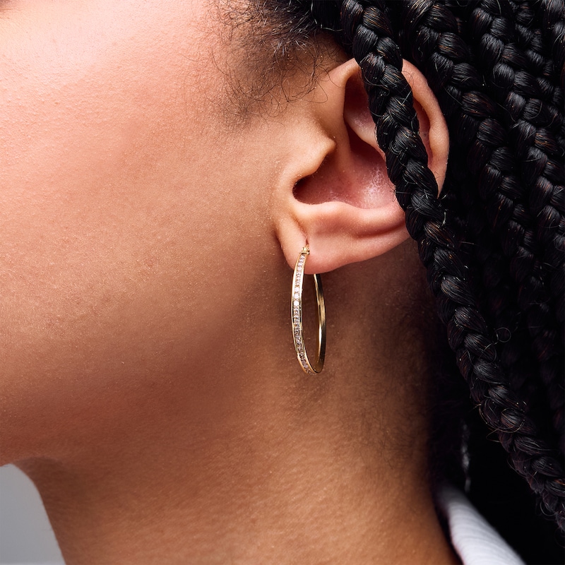 Main Image 2 of 10K Semi-Solid Gold CZ Channel Set Hoops