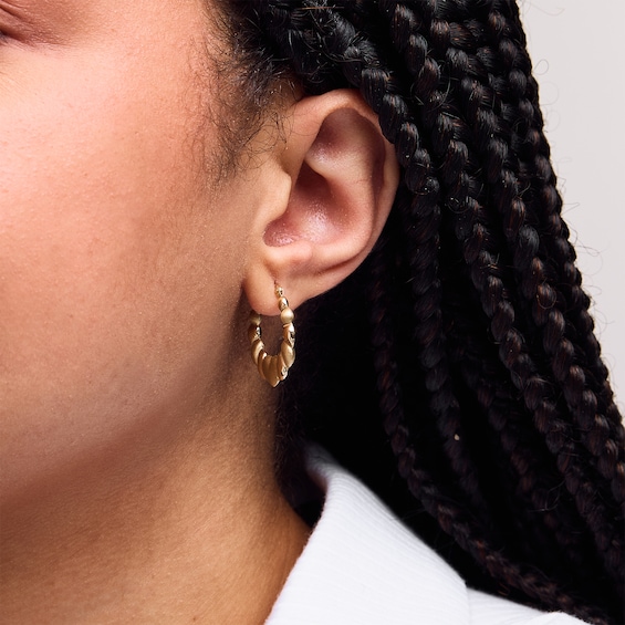 10K Hollow Gold Puffed Heart Hoops