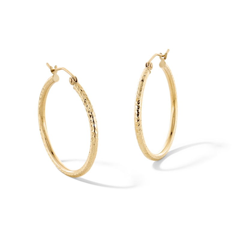 Main Image 1 of 10K Hollow Gold Diamond-Cut Hoops