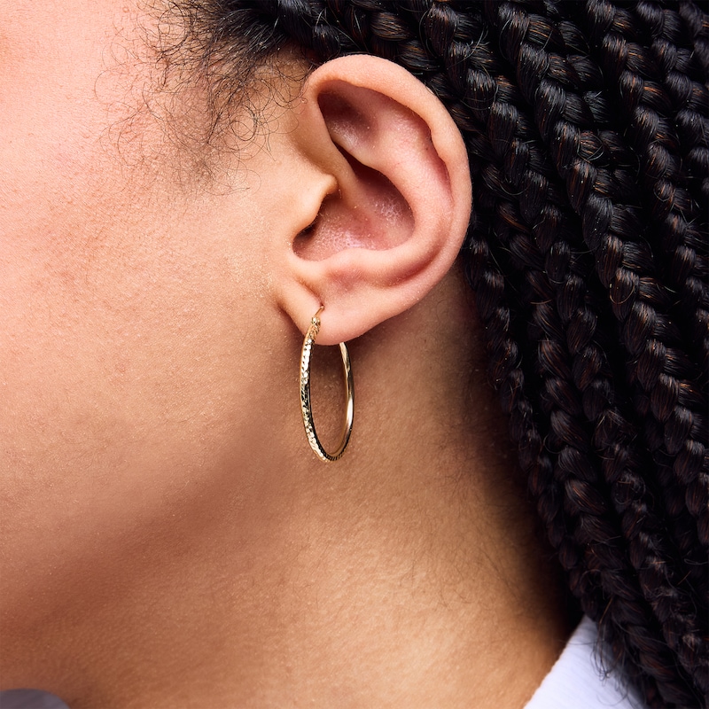 Main Image 2 of 10K Hollow Gold Diamond-Cut Hoops