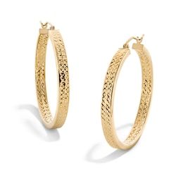 10K Hollow Gold Diamond-Cut Inside Out Square Hoops