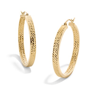 10K Hollow Gold Diamond-Cut Inside Out Square Hoops