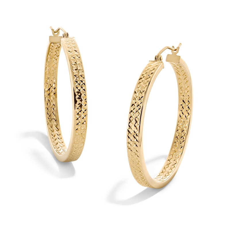 10K Hollow Gold Diamond-Cut Inside Out Square Hoops