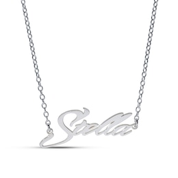 Sterling Silver Slant Curved Edge Name Rolo Necklace - 16"
