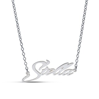 Sterling Silver Slant Curved Edge Name Rolo Necklace - 16"