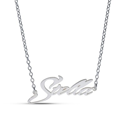 Sterling Silver Slant Curved Edge Name Rolo Necklace - 16"