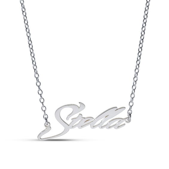 Sterling Silver Slant Curved Edge Name Rolo Necklace - 16"