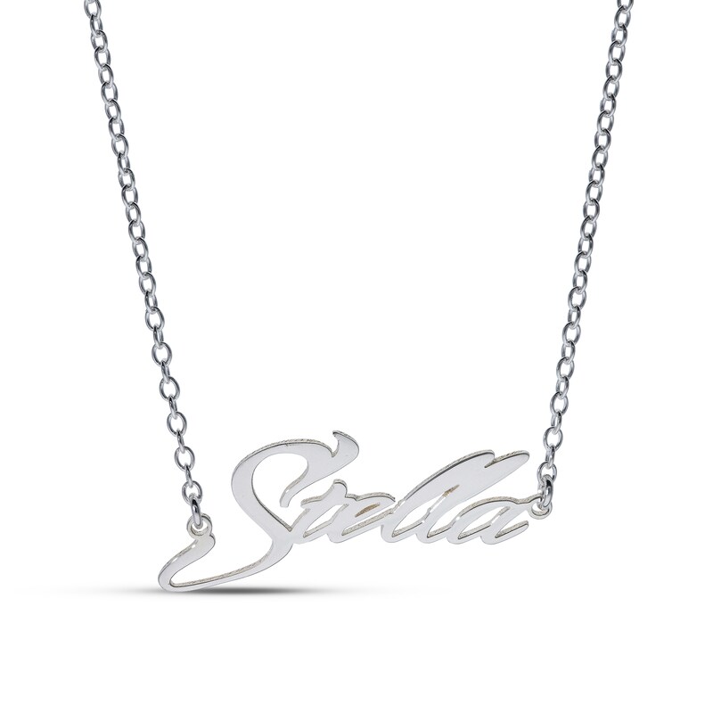 Sterling Silver Slant Curved Edge Name Rolo Necklace - 16"