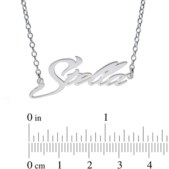 Sterling Silver Slant Curved Edge Name Rolo Necklace - 16"