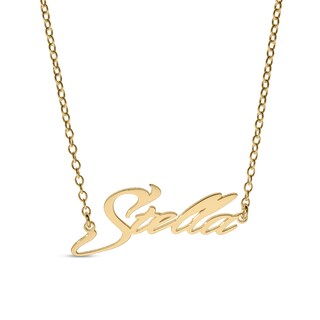 14K Gold Plated Slant Curved Edge Name Rolo Necklace - 16"