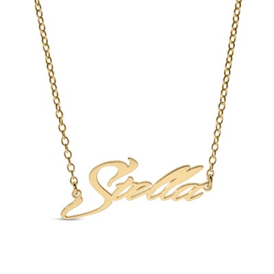 14K Gold Plated Slant Curved Edge Name Rolo Necklace - 16"