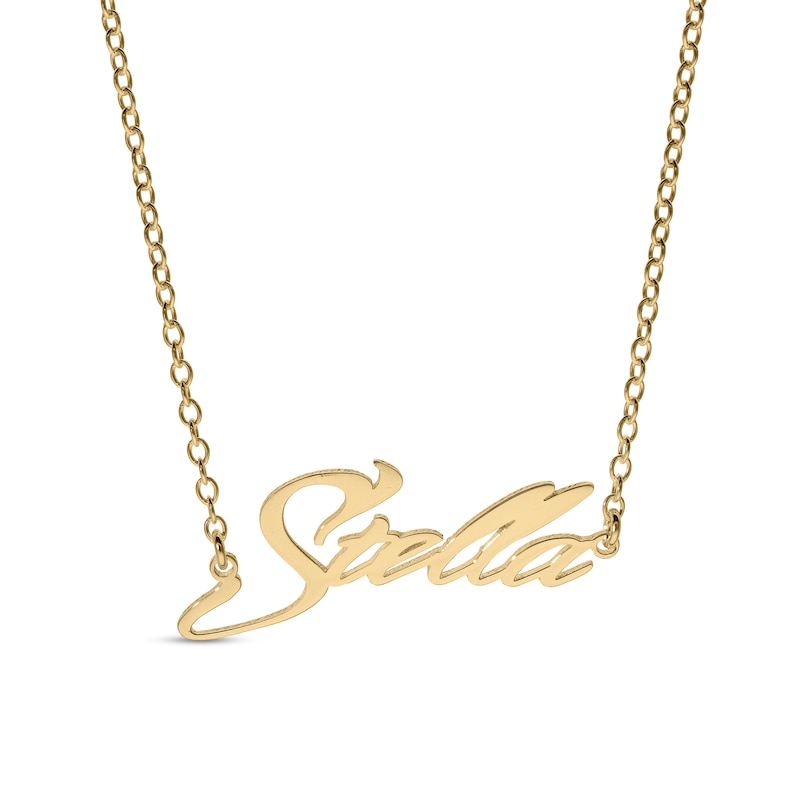 14K Gold Plated Slant Curved Edge Name Rolo Necklace - 16"