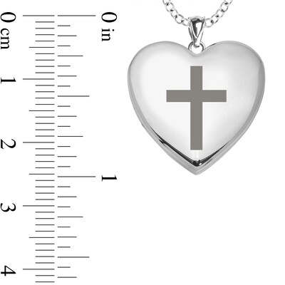 Cross Photo Engravable Heart Locket Pendant - 18"