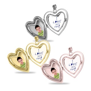 Cross Photo Engravable Heart Locket Pendant - 18"