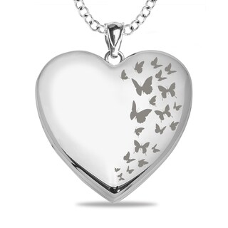 Butterfly Photo Engravable Heart Locket Pendant - 18"
