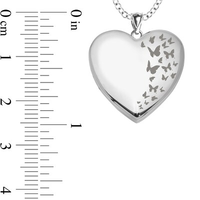 Butterfly Photo Engravable Heart Locket Pendant - 18"