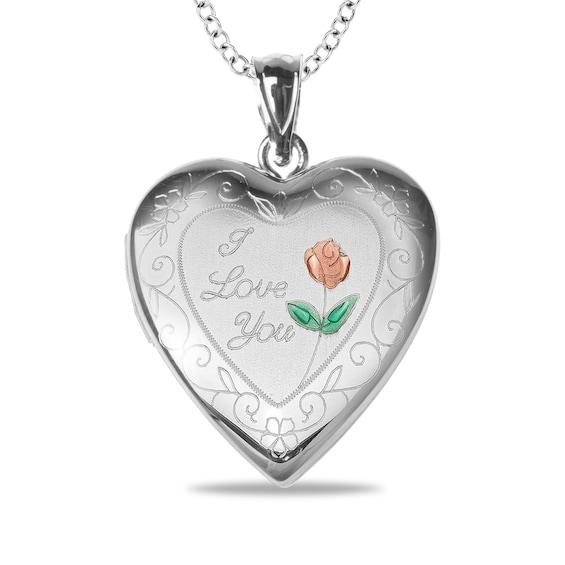 Sterling Silver Enamel I Love You Heart Locket Pendant - 18"