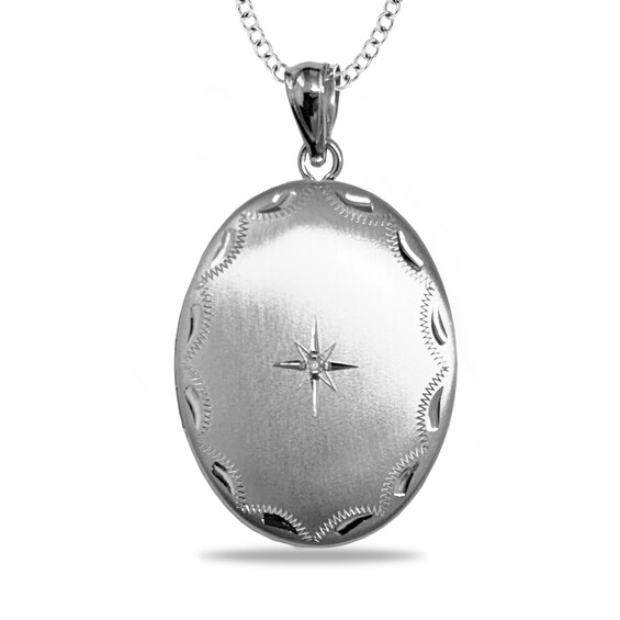 Diamond-Cut Oval Photo Locket Pendant - 18"