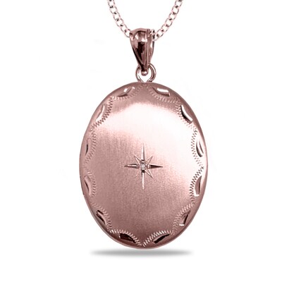 Diamond-Cut Photo Engravable Oval Locket Pendant - 18"