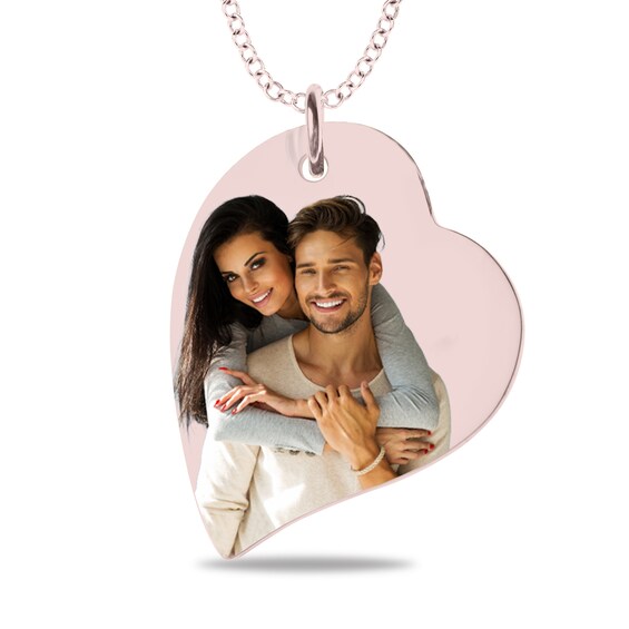 10K Solid Gold Photo Heart Pendant - 18"