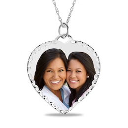Diamond-Cut Photo Heart Pendant - 18"