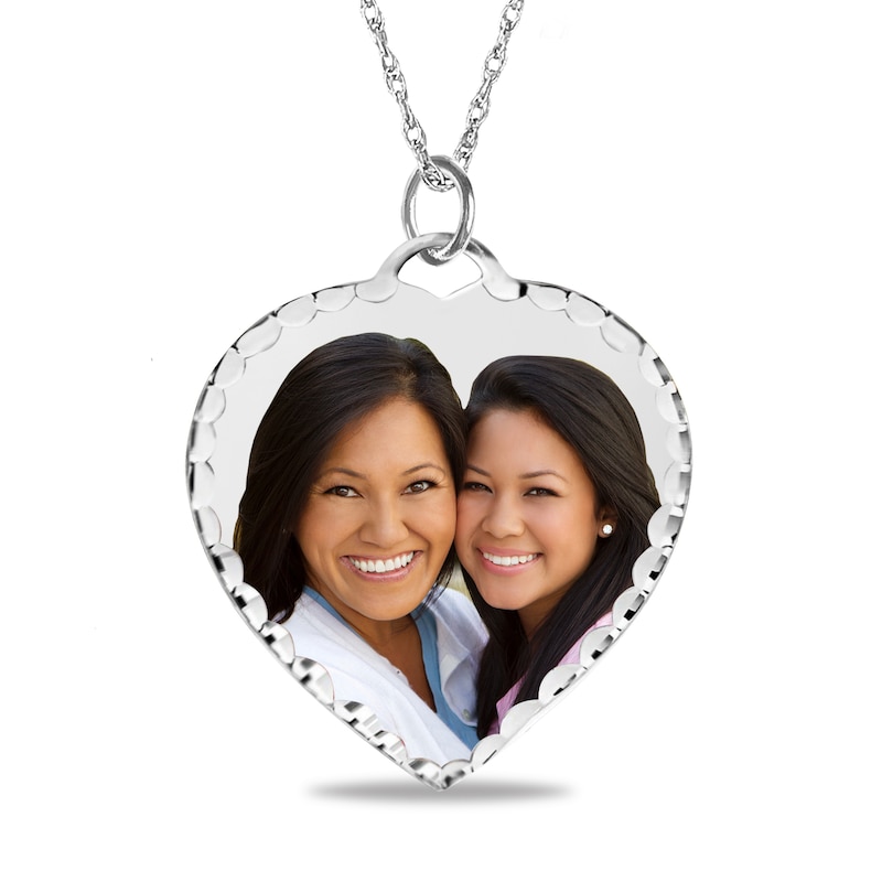 Diamond-Cut Photo Heart Pendant - 18"
