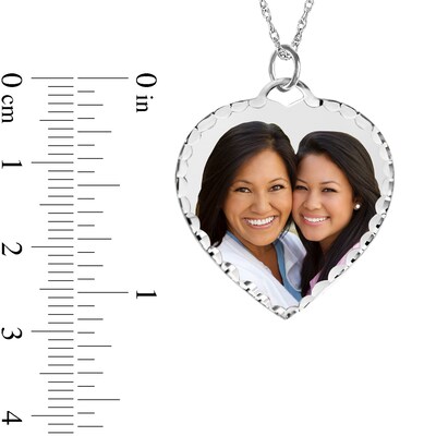 10K Solid Gold Diamond-Cut Photo Heart Pendant - 18"