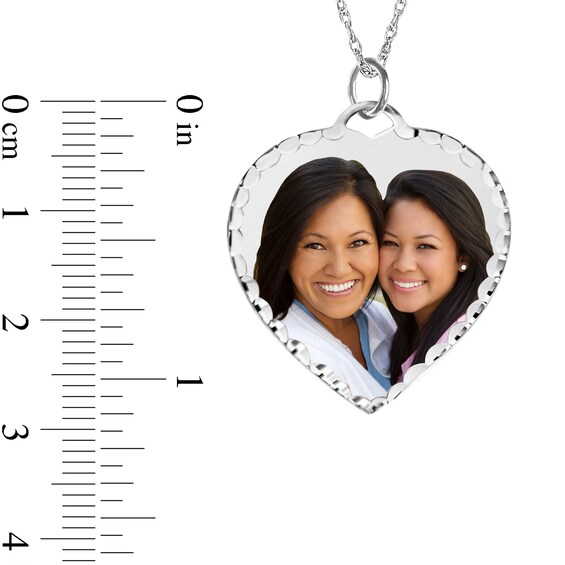 10K Solid Gold Diamond-Cut Photo Heart Pendant - 18"