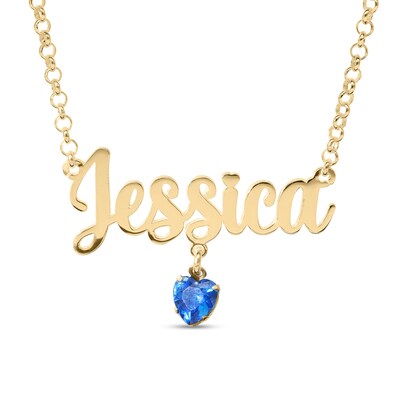 14K Gold Plated Birthstone Name Rolo Necklace - 16"