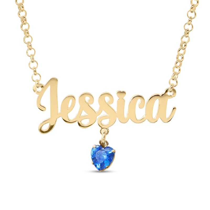 14K Gold Plated Birthstone Name Rolo Necklace - 16"