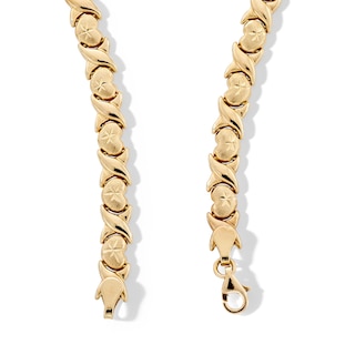 10K Semi-Solid Gold Puffed Heart X Stampato Link Necklace