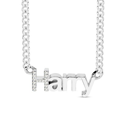 Sterling Silver CZ Block Name Curb Chain Necklace - 18"