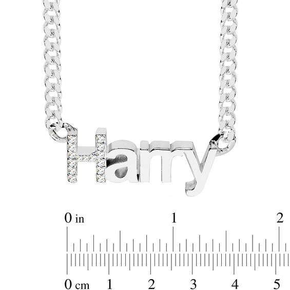 Sterling Silver CZ Block Name Curb Chain Necklace - 18"
