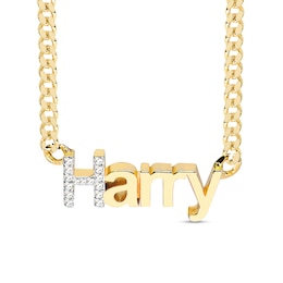 14K Gold Plated CZ Block Name Curb Chain Necklace - 18"