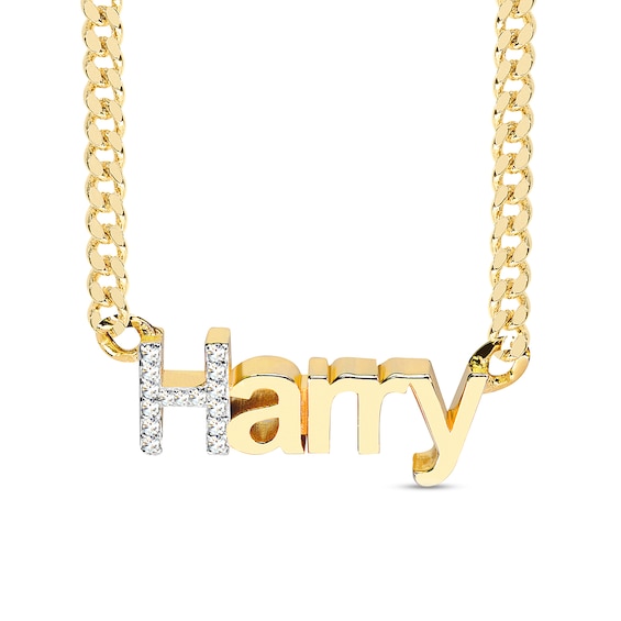 14K Gold Plated CZ Block Name Curb Chain Necklace - 18"
