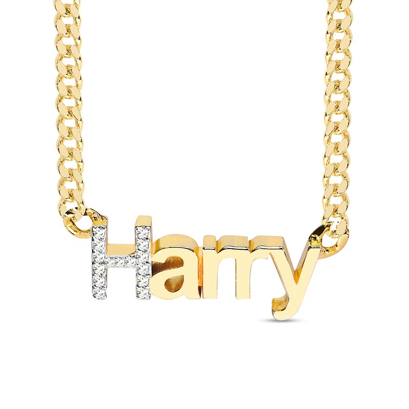 14K Gold Plated CZ Block Name Curb Chain Necklace - 18"