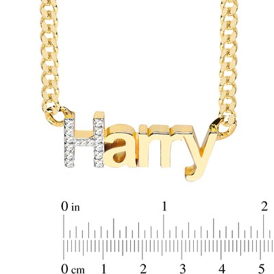 14K Gold Plated CZ Block Name Curb Chain Necklace - 18"