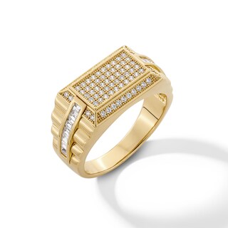 14K Gold Plated CZ Baguette and Round Oblong Ring