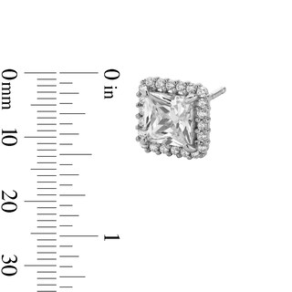 Sterling Silver CZ Square Halo Studs and Pendant Set