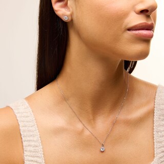 Sterling Silver CZ Round Halo Studs and Pendant Set