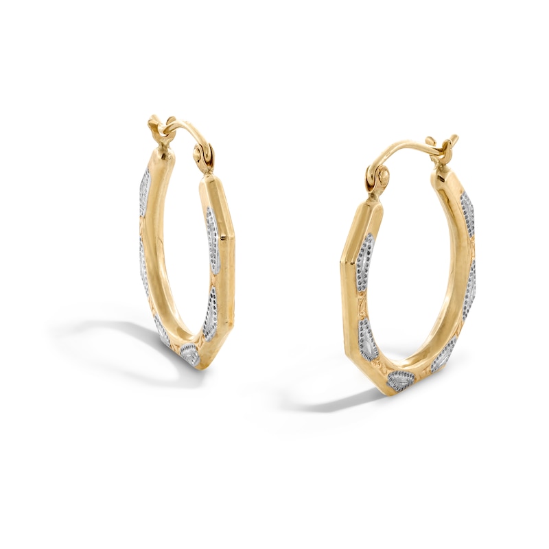 10K Hollow Gold Two-Tone Hoops