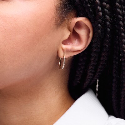 10K Hollow Gold Two-Tone Hoops