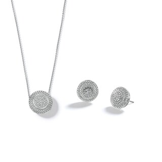 Sterling Silver 1/20 CT. T.W. Diamond Round Studs and Pendant Set