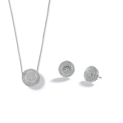 Sterling Silver 1/20 CT. T.W. Diamond Round Studs and Pendant Set