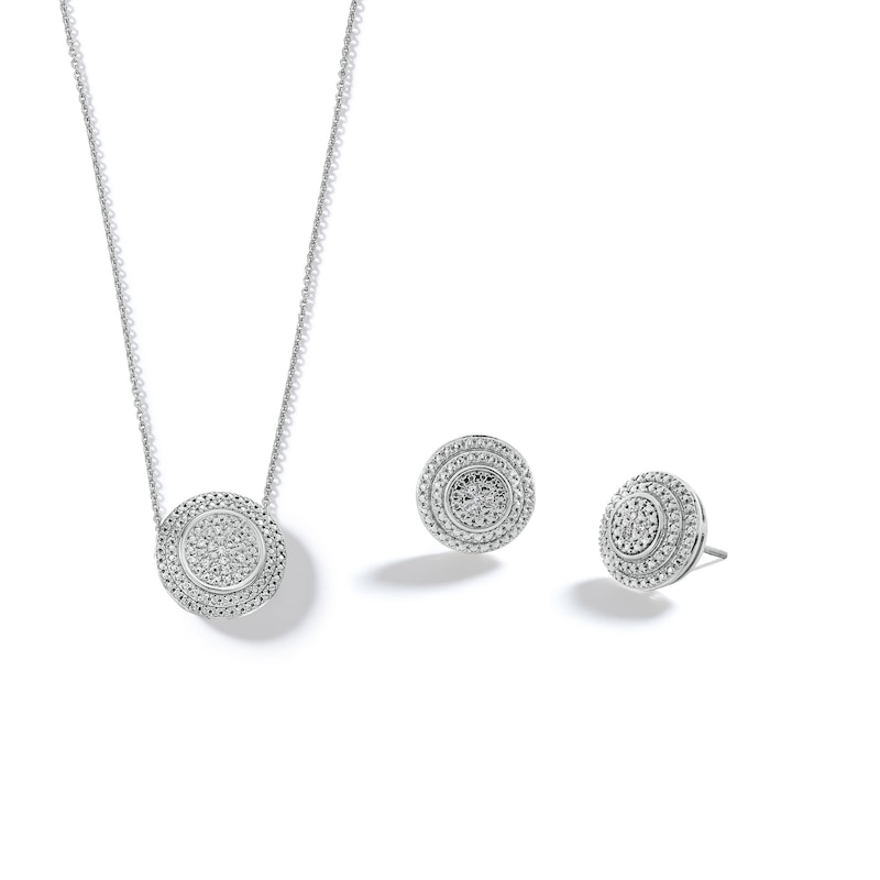 Sterling Silver 1/20 CT. T.W. Diamond Round Studs and Pendant Set