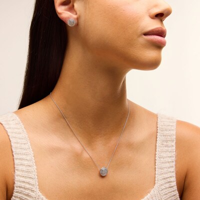Sterling Silver 1/20 CT. T.W. Diamond Round Studs and Pendant Set
