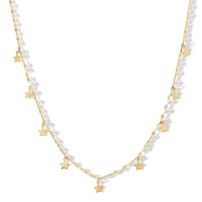 10K Solid Gold Star Dangle Chain Made in Italy - 18"