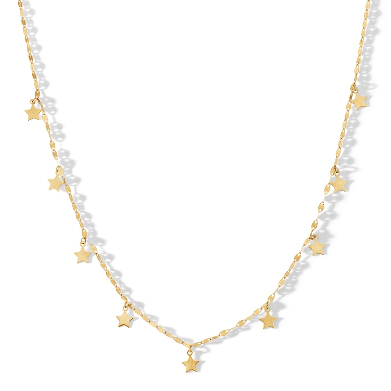10K Solid Gold Star Dangle Chain Made in Italy - 18"