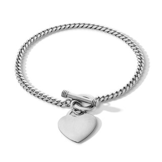 Sterling Silver Heart Charm Cuban Chain Bracelet Made in Italy - 7.5"