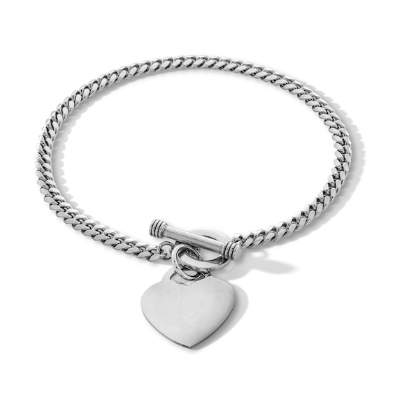Sterling Silver Heart Charm Cuban Chain Bracelet Made in Italy - 7.5"